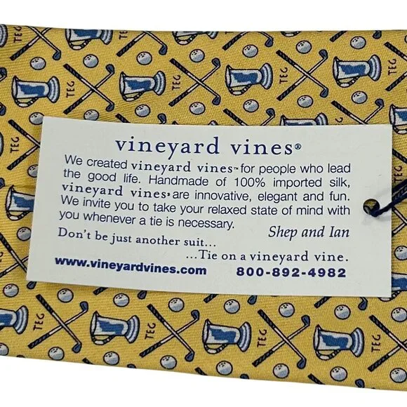 Vineyard Vines Custom Collection NWT Yellow Silk Golf Novelty Necktie Tie - Picture 6 of 9